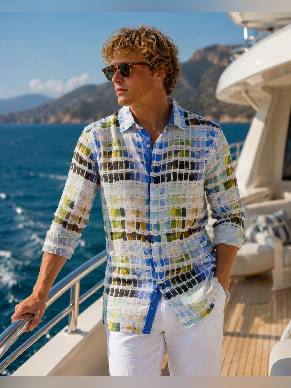 EUROPANN SAINT-TROPEZ ROSS -LINEN PANTONE PRINTED SHIRT- 100% Italian linen $160